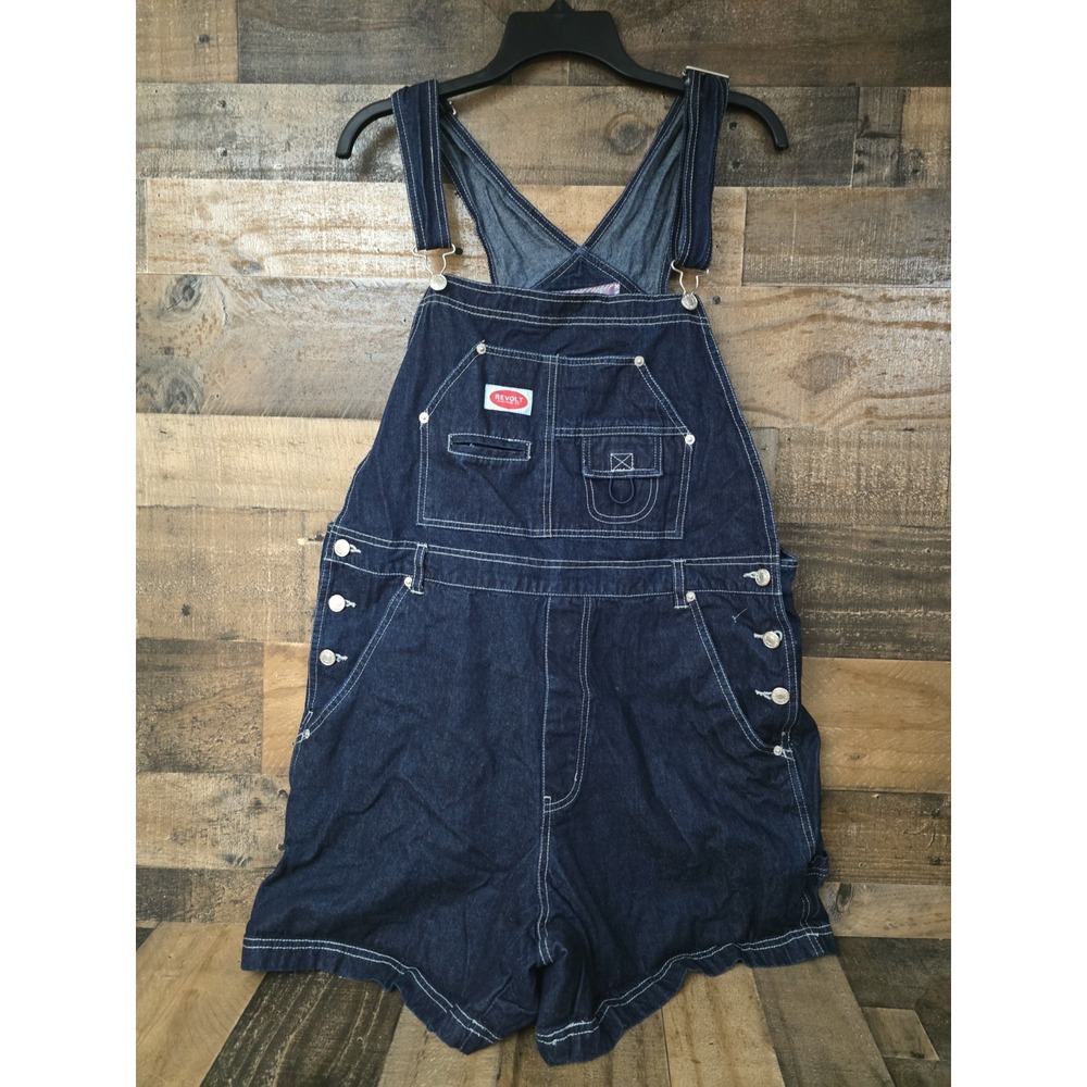 Vintage Revolt Shortalls Womens 18 Shorts Overalls Navy Blue Cargo 90s Boho